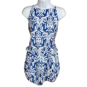 Blue and White Shorts Romper with Spaghetti Straps